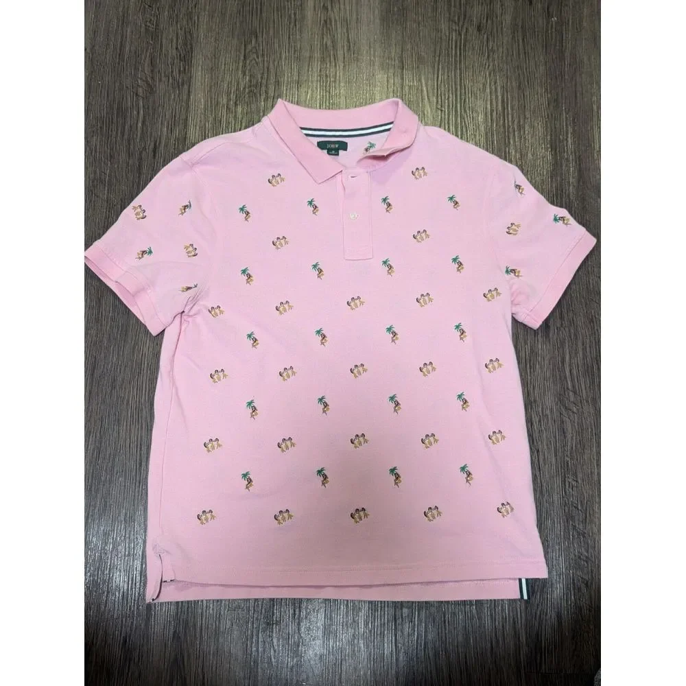 J. Crew Oarsmen 100% Cotton Pink  Embroidered Hula Girl‎ Polo Medium